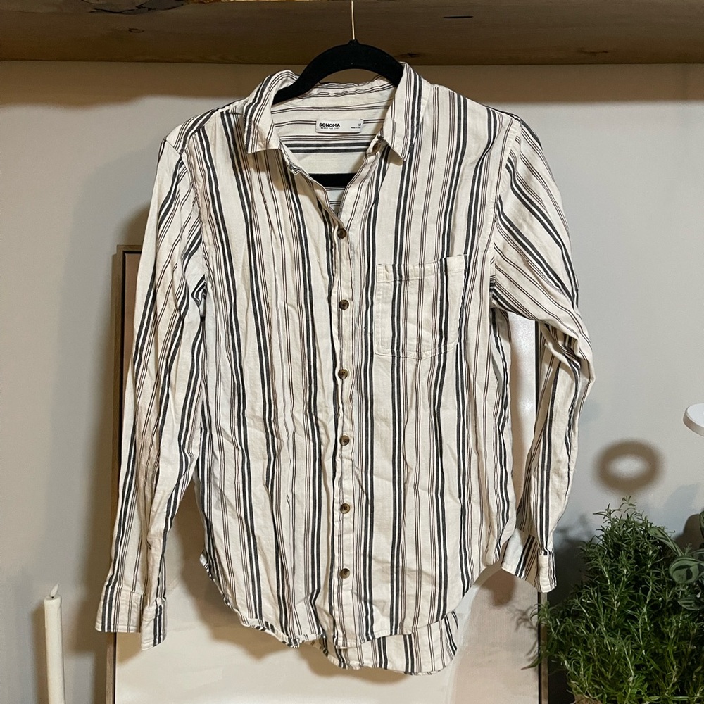 Sonoma Black Brown and Cream Striped Casual Shirt